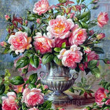 Schilderen op nummer Roze Bloemen met Zilveren Vaas