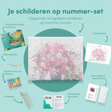 Schilderen op nummer Roze Bloemetjes met Koffiekopjes