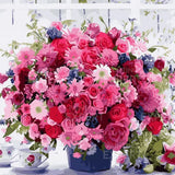 Schilderen op nummer Roze Bloemetjes met Koffiekopjes