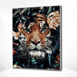 Diamond Painting Tijger met Bloemen