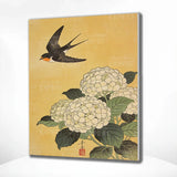 Schilderen op Nummer Zwaluw boven witte hortensia’s Japan