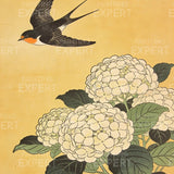 Schilderen op Nummer Zwaluw boven witte hortensia’s Japan