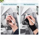 Vergelijking van tekenen zonder en met een zwarte schildershandschoen