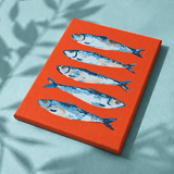Blauwe Sardines als afgewerkt canvas