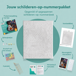 Inhoud van het schilderen-op-nummerpakket Blijf griezelig, kleine geest