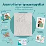Inhoud van het schilderen-op-nummerpakket Bloementas