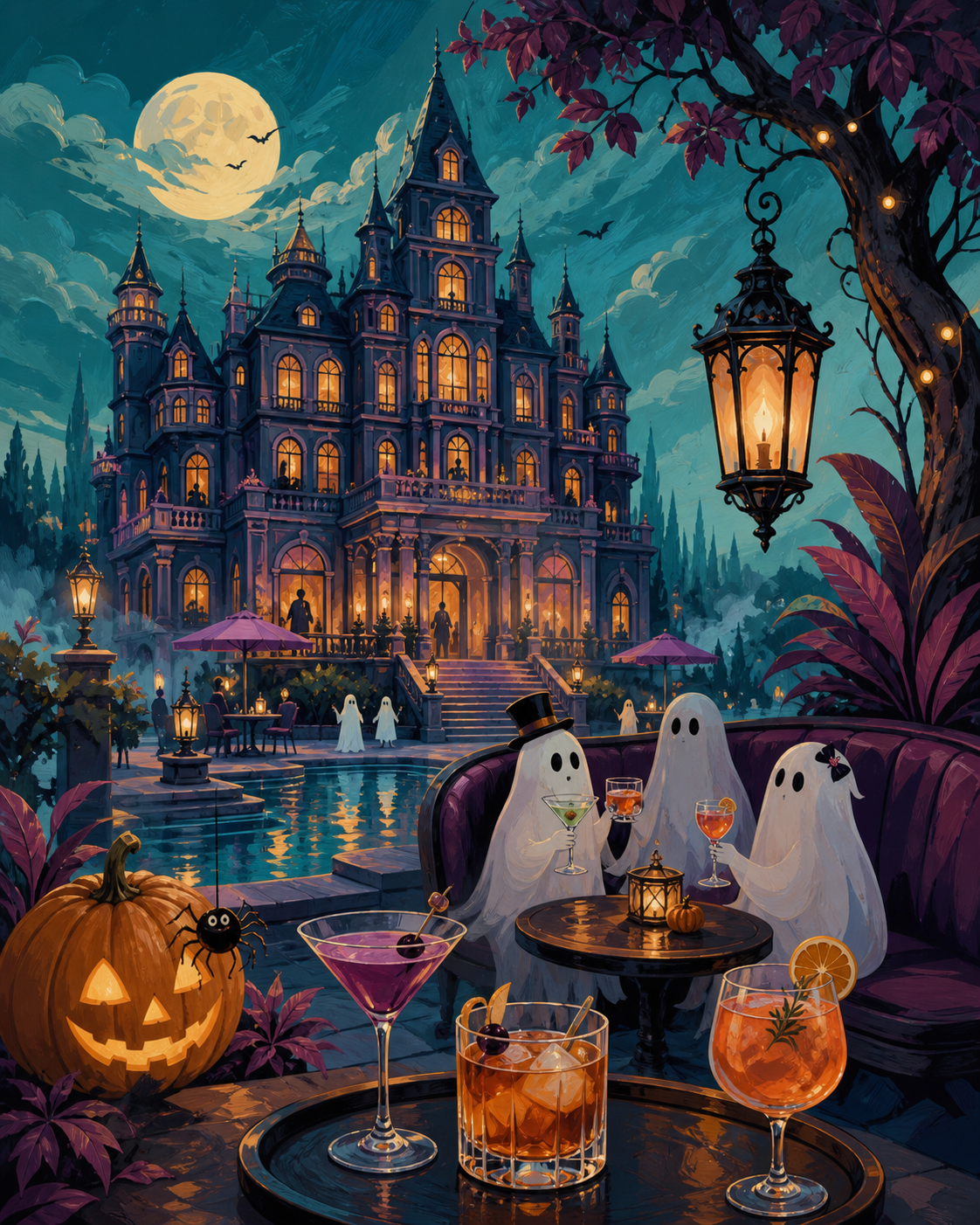 Schilderen op nummer Cocktails in het spookhotel – Halloween