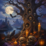 Schilderen op nummer De boom van verloren schedels – Halloween