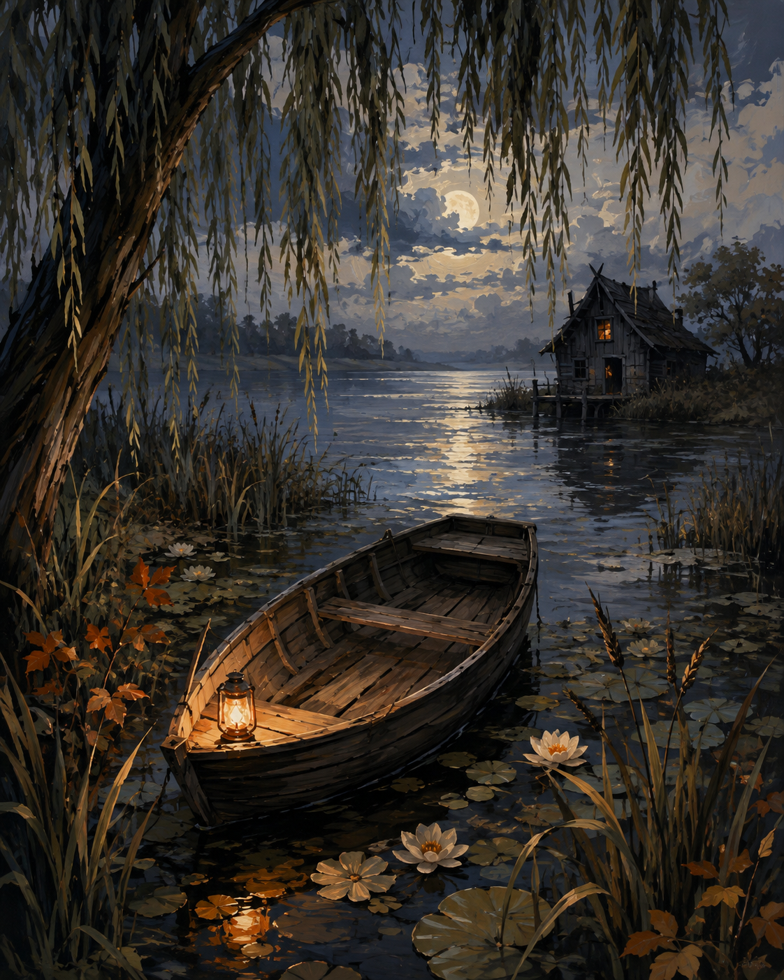 Schilderen op nummer De boot onder de wilgen – Halloween