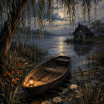Schilderen op nummer De boot onder de wilgen – Halloween