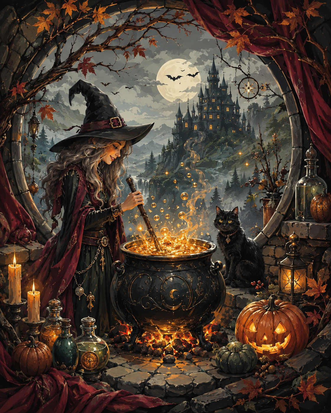 Schilderen op nummer De fonkelende heksenketel – Halloween