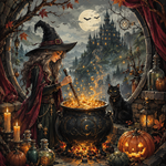 Schilderen op nummer De fonkelende heksenketel – Halloween