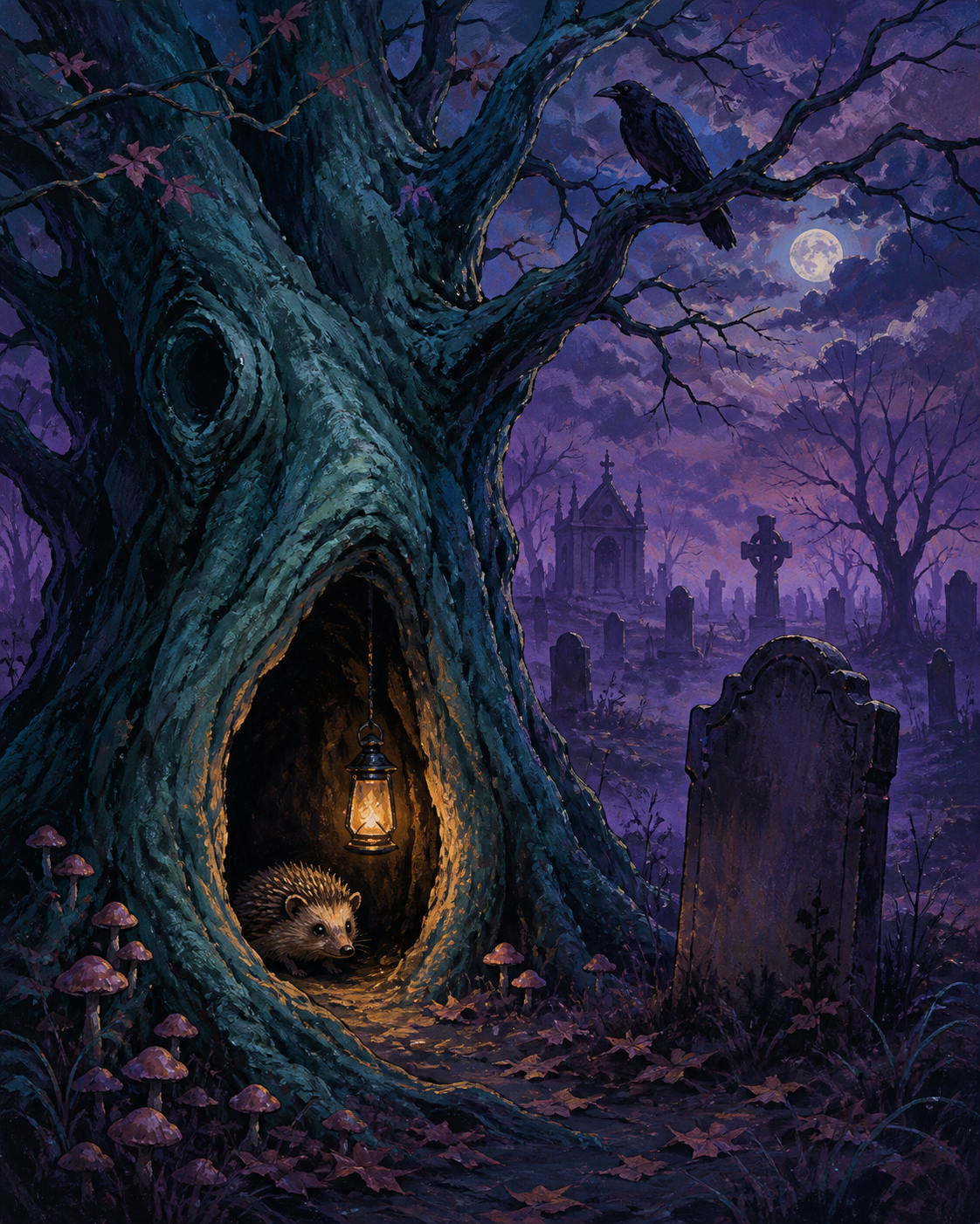 Schilderen op nummer De holle boom bij het kerkhof – Halloween