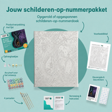 Inhoud van het schilderen-op-nummerpakket De holle boom bij het kerkhof