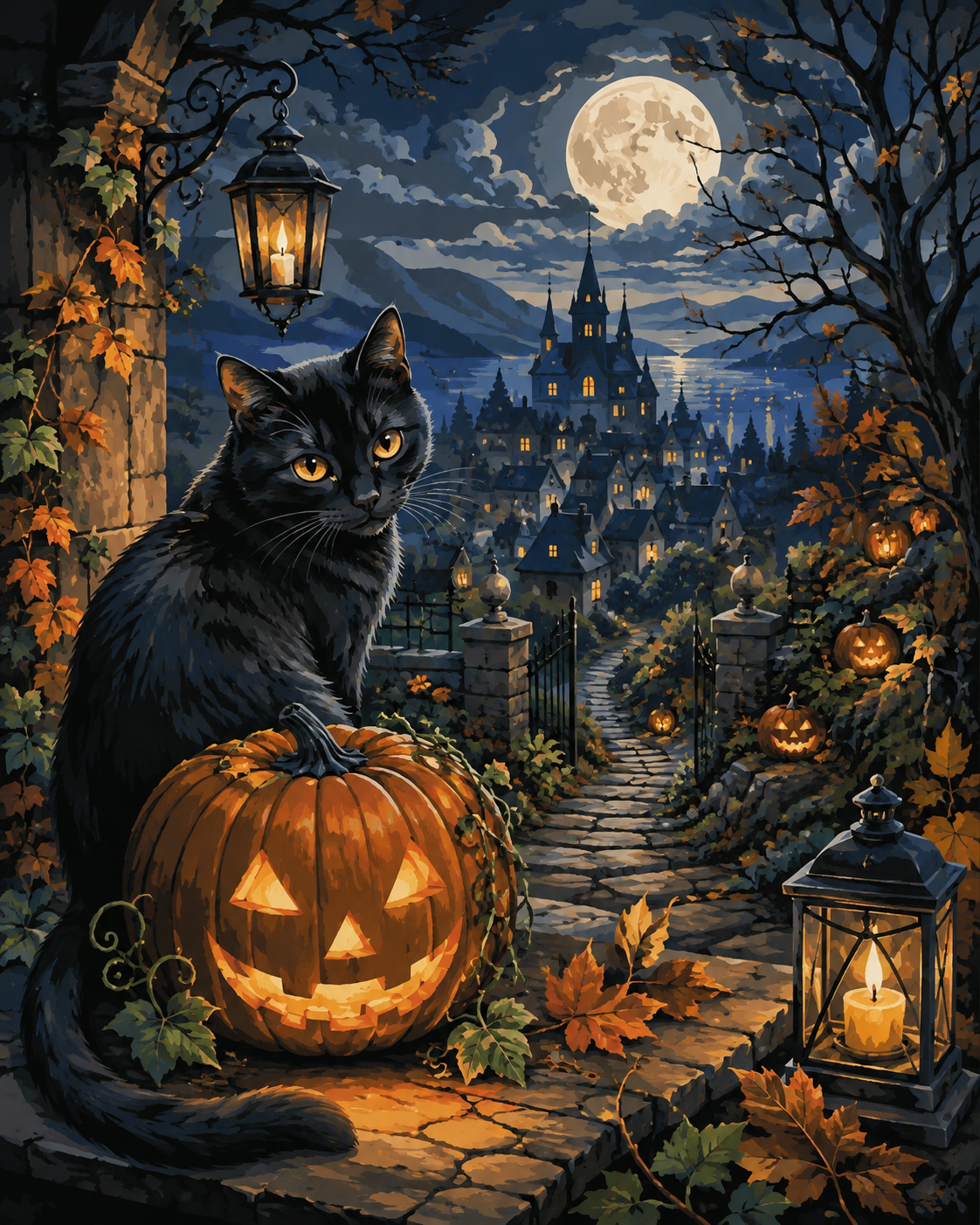 Schilderen op nummer De kat in het pompoenlicht – Halloween