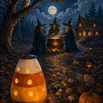 Schilderen op nummer De kring van snoepmaïsheksen – Halloween