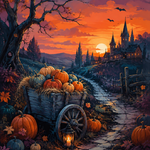 Schilderen op nummer De pompoenkar in de avondgloed – Halloween