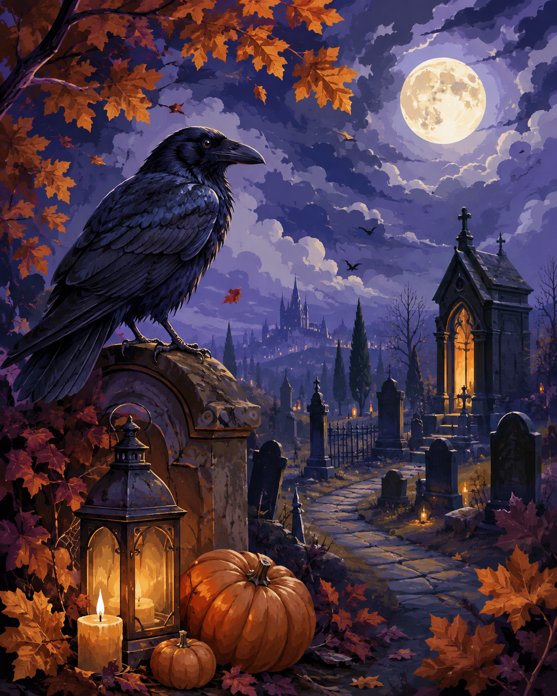 Schilderen op nummer De raaf boven het oude kerkhof – Halloween