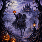 Schilderen op nummer De ruiter zonder hoofd in de mist – Halloween
