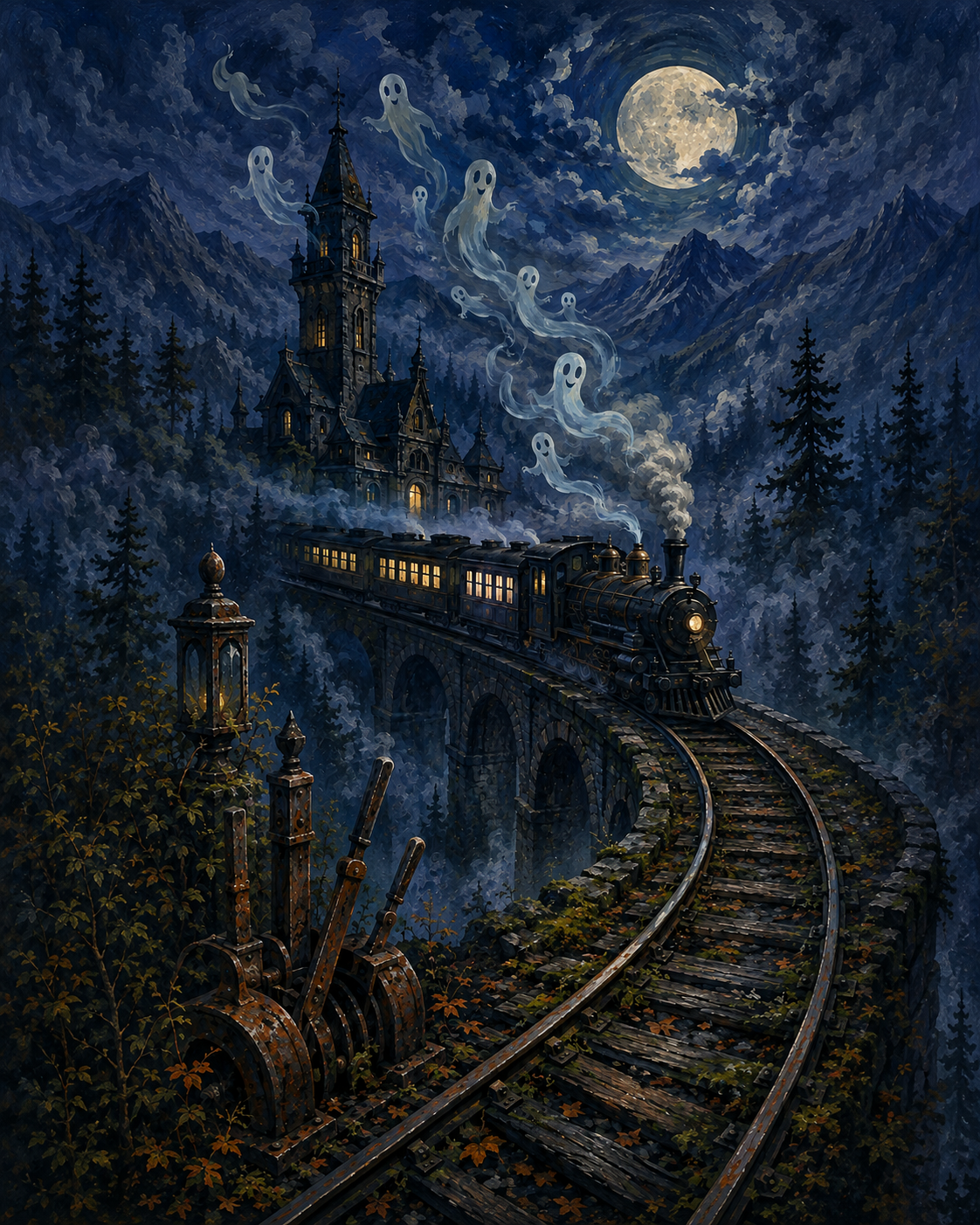 Schilderen op nummer De spooktrein om middernacht – Halloween