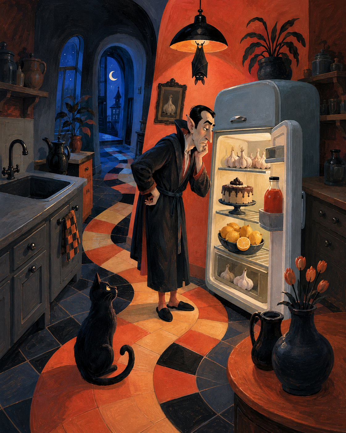 Schilderen op nummer De vampier bij de koelkast – Halloween