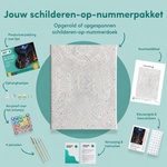 Inhoud van het schilderen-op-nummerpakket De vergeten bibliotheek