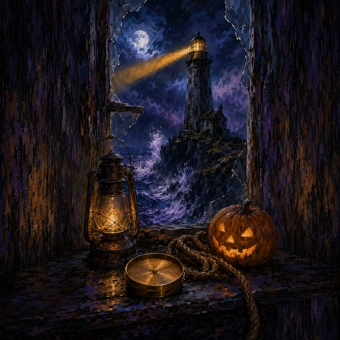Schilderen op nummer De verlaten vuurtoren in de storm – Halloween