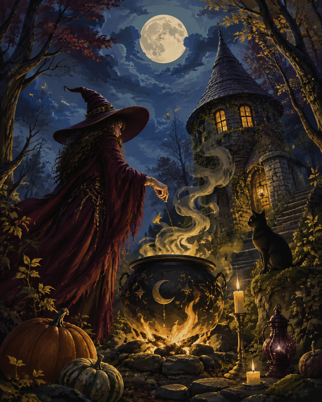 Schilderen op nummer De vuurplaats van de bosheks – Halloween
