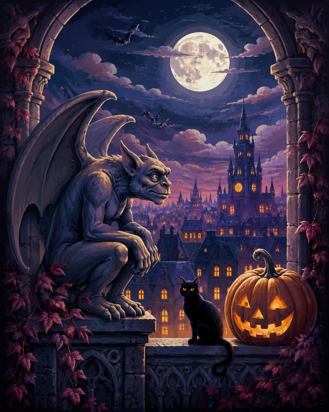 Schilderen op nummer De waterspuwer boven de stad – Halloween