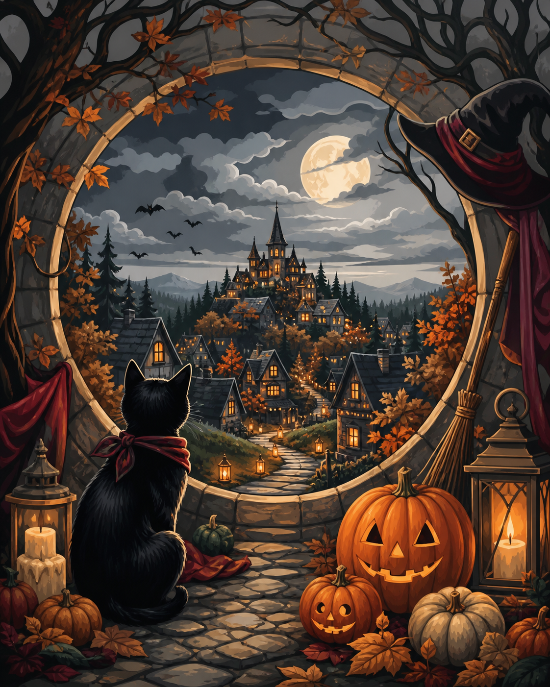 Schilderen op nummer De weg naar het lichtjesdorp – Halloween