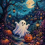 Schilderen op nummer Een geest roept boe – Halloween