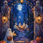 Schilderen op nummer Geestenbijeenkomst in het blauwe bos – Halloween