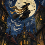 Schilderen op nummer Heksenvlucht boven de maanstad – Halloween