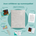 Inhoud van het schilderen-op-nummerpakket Herfstavond in de boomhut