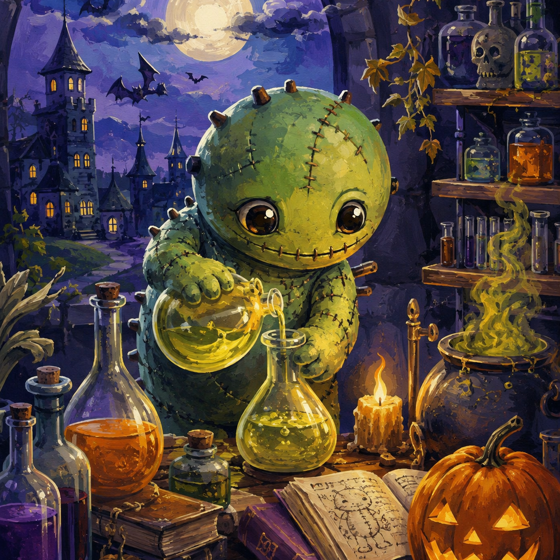 Schilderen op nummer Het groene laboratoriumwezen – Halloween