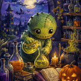 Schilderen op nummer Het groene laboratoriumwezen – Halloween