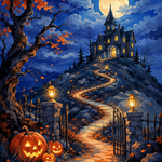 Schilderen op nummer Het huis op de spookheuvel – Halloween