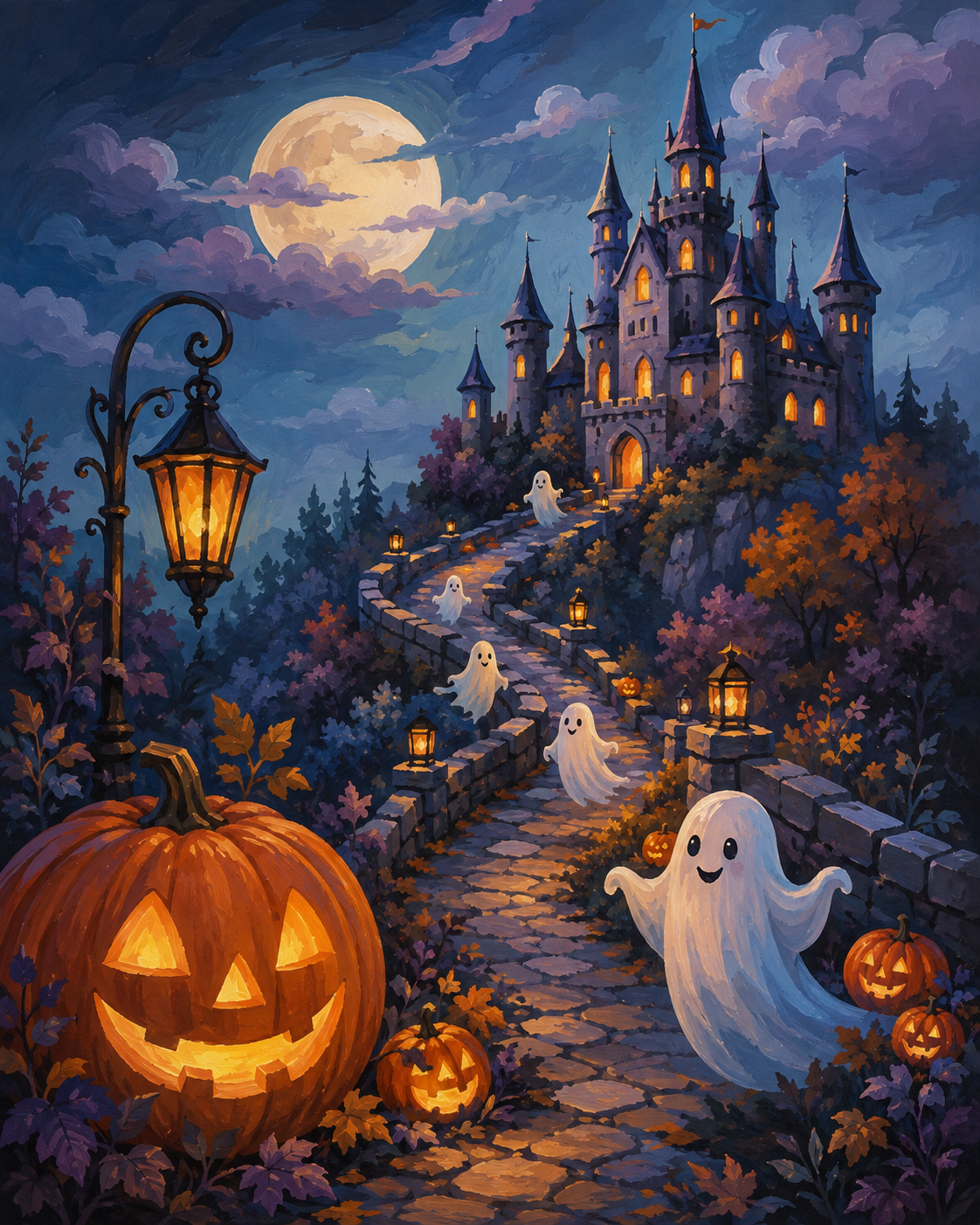 Schilderen op nummer Het kasteel van vriendelijke geesten – Halloween