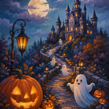 Schilderen op nummer Het kasteel van vriendelijke geesten – Halloween