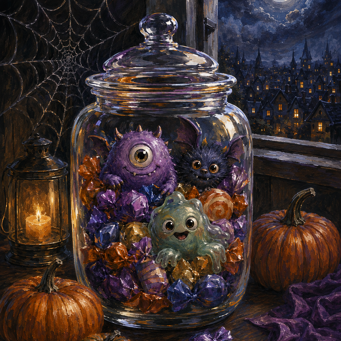 Schilderen op nummer Kleine monsters in de snoeppot – Halloween