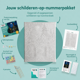 Inhoud van het schilderen-op-nummerpakket Klokken boven de oude kapel
