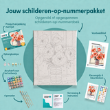 Inhoud van het schilderen-op-nummerpakket Koraalbloemen