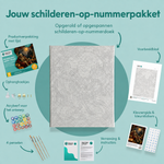 Inhoud van het schilderen-op-nummerpakket Meneer Bot neemt pauze