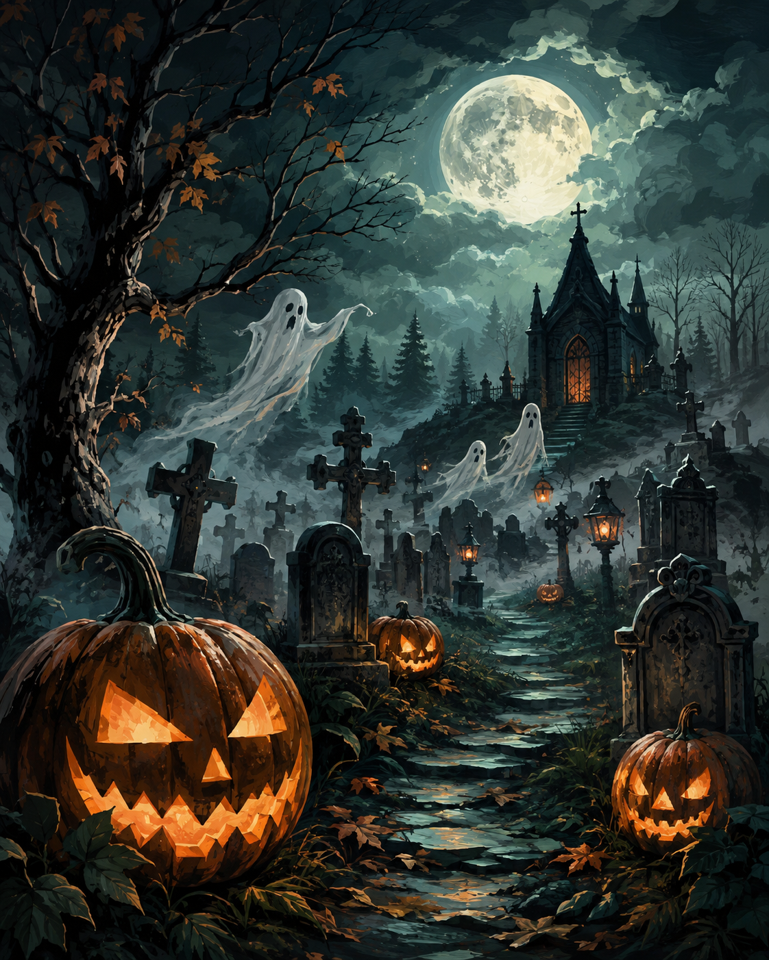 Schilderen op nummer Middernacht op het spookkerkhof – Halloween