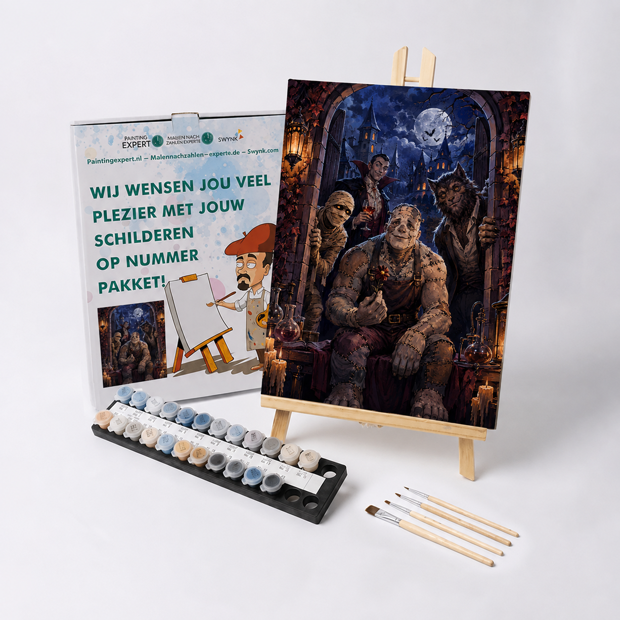 Schilderen op nummer Nacht van de klassieke monsters met verf en penselen