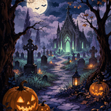 Schilderen op nummer Neonlichten op het kerkhof – Halloween