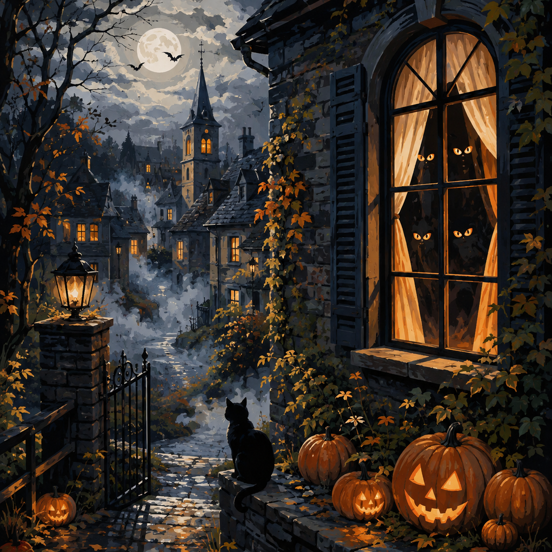Schilderen op nummer Ogen in het donkere raam – Halloween