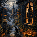 Schilderen op nummer Ogen in het donkere raam – Halloween