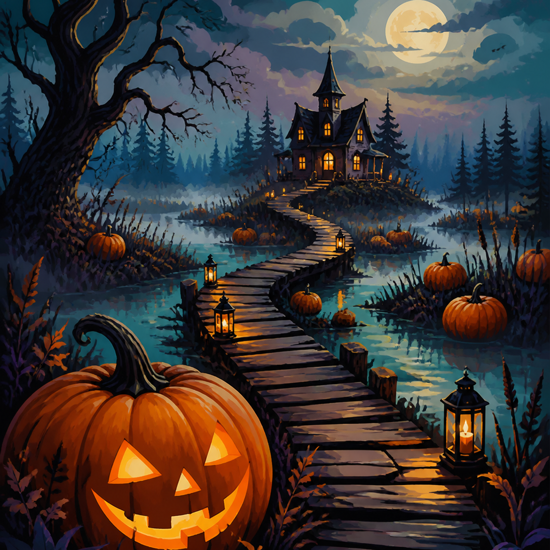 Schilderen op nummer Pad door het pompoenmoeras – Halloween
