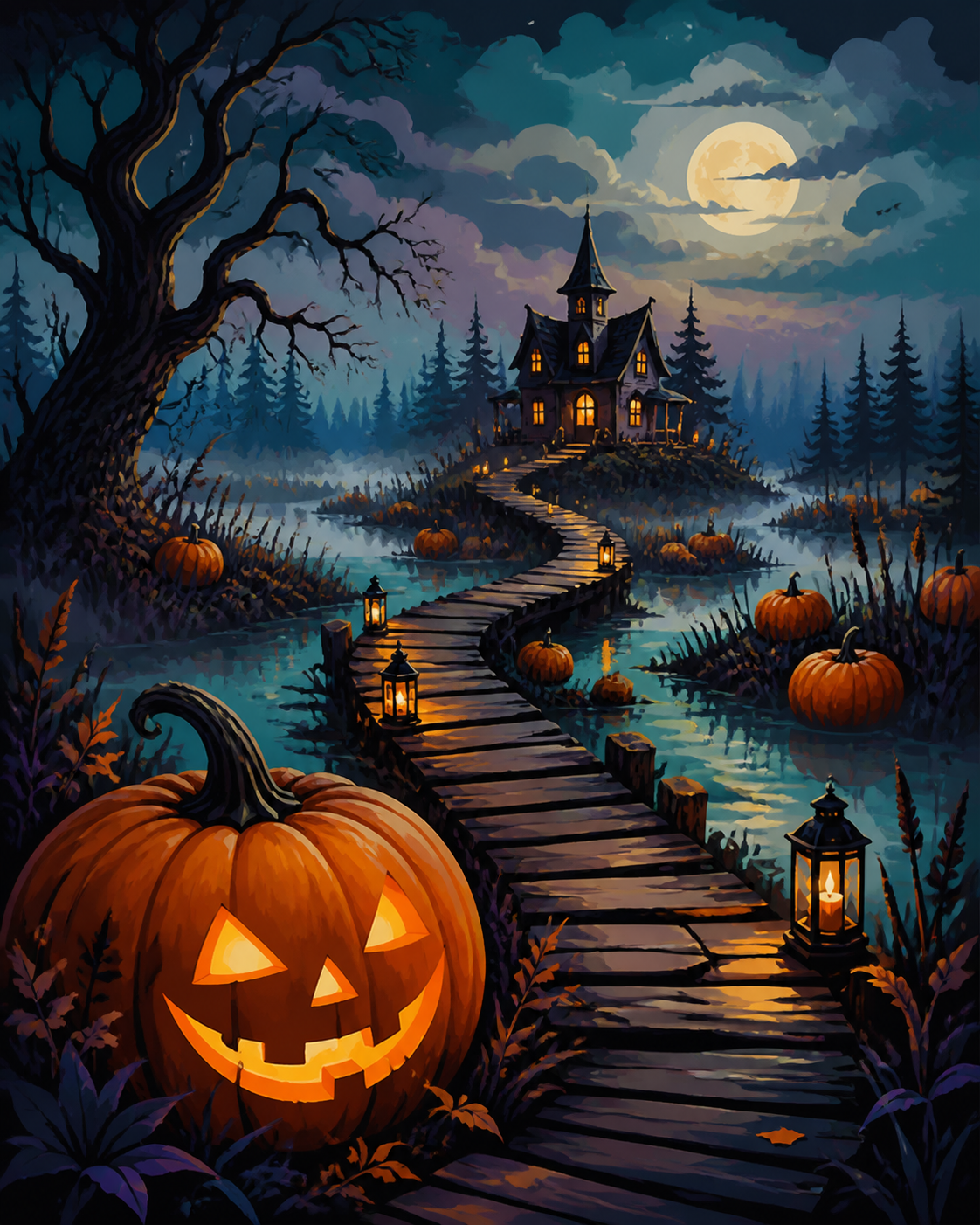 Schilderen op nummer Pad door het pompoenmoeras – Halloween